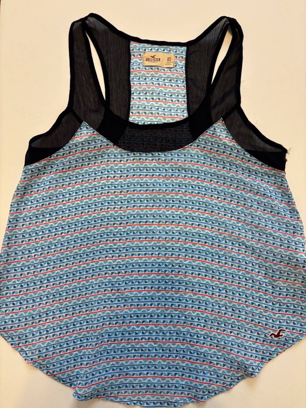 Hollister Blue Aztec-Pattern Racerback Tank with Black Trim